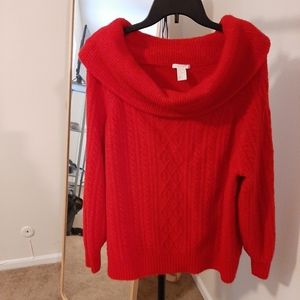 Oversized red off the shoulder sweater